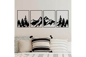 ESTART 4 PCS Metal Mountain Wall Art, Large Mountains Wall Decor, Mountain Forest Decorative Painting Suitable For Living Roo