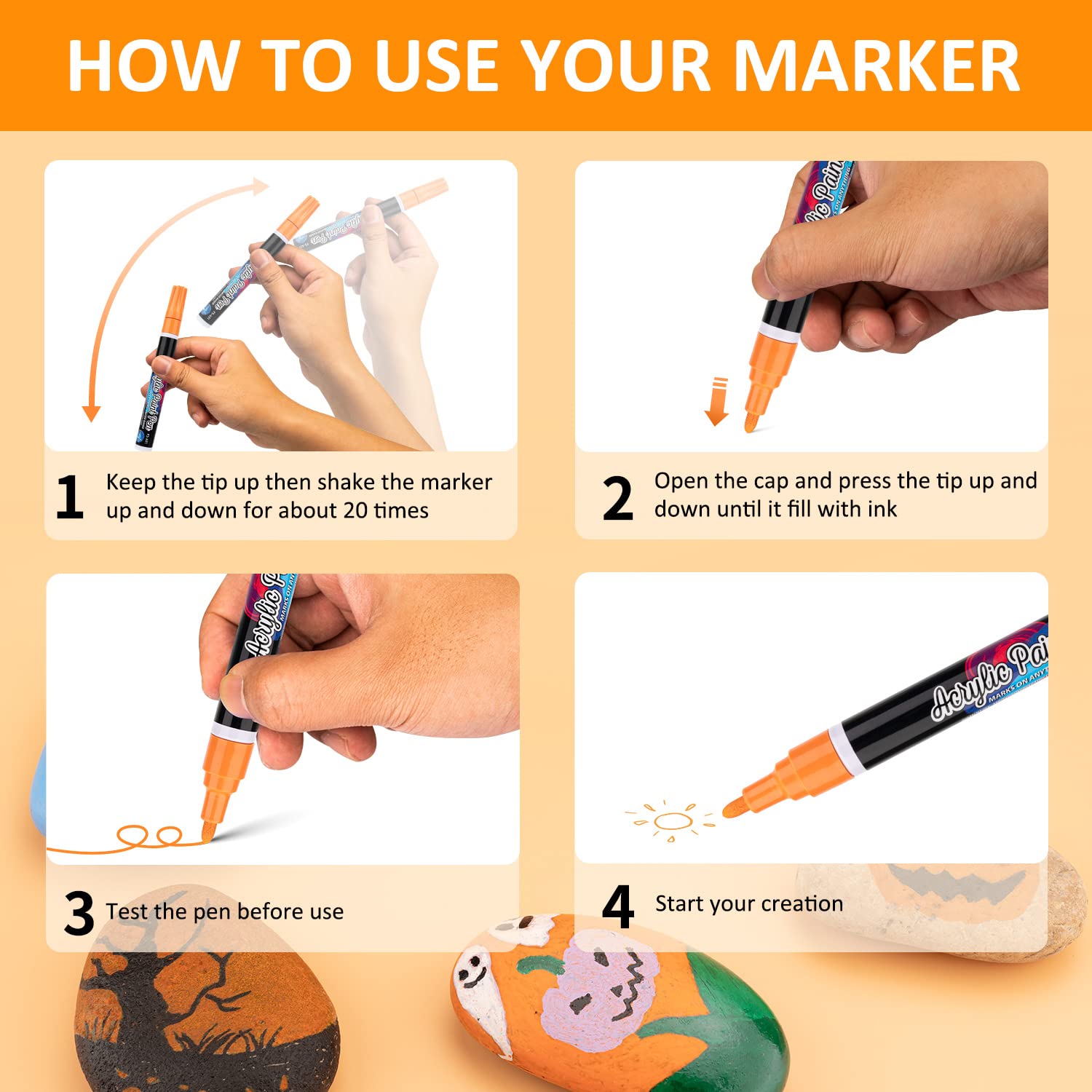 IJIANG 24 Colors Acrylic Paint Pens Marker, Permanent Acrylic Paint Markers for Rock Painting, Ceramic, Stone, Wood, Glass, Canvas, Fabric, Plastic, Egg, Scrapbook, DIY Making Arts and Crafts