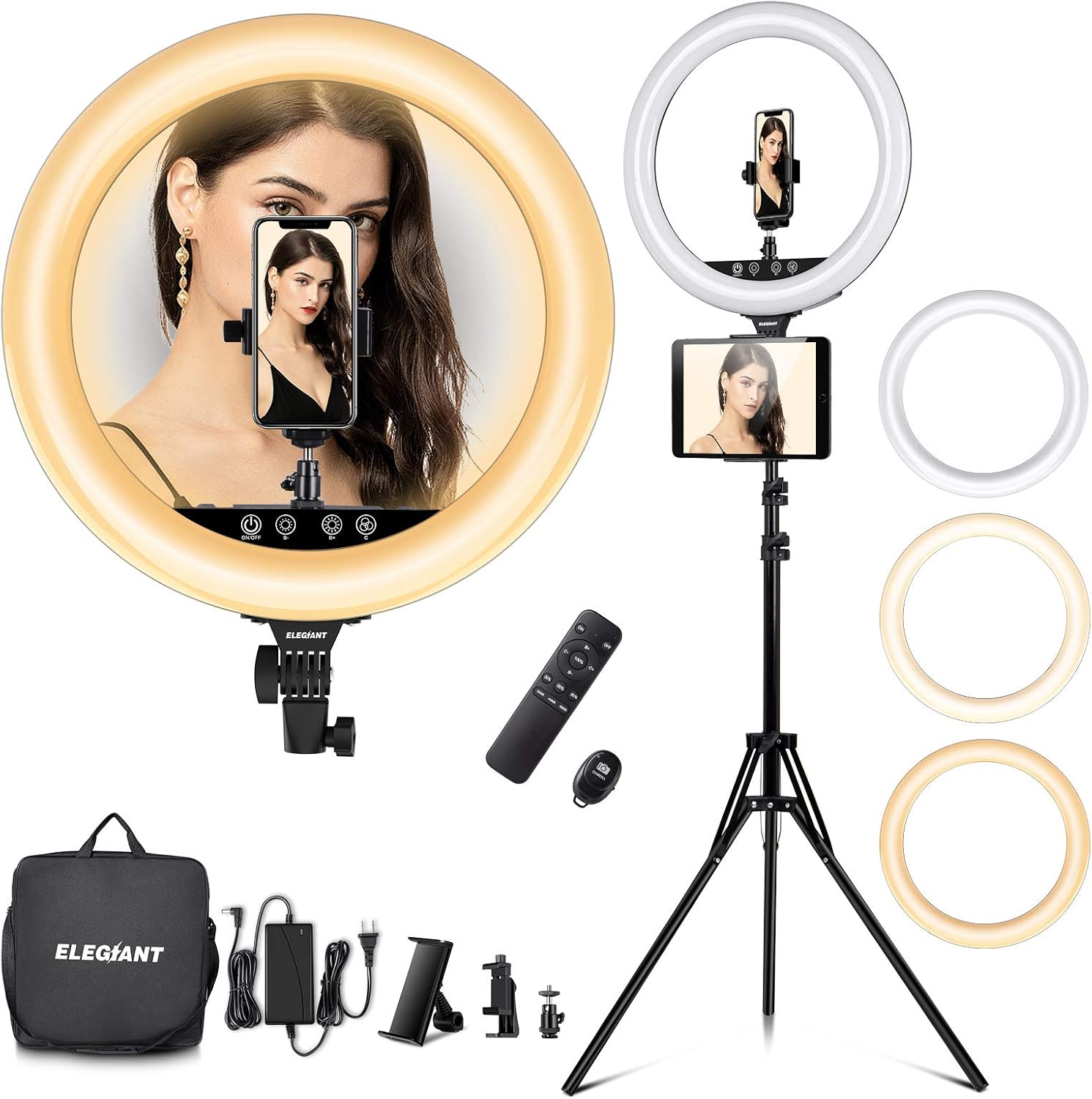 18in Ring Light with Stand, ELEGIANT Big Ring Light Kit 55W Dimmable
