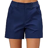 luvamia Shorts for Women Trendy Casual Summer High Waisted Chino Shorts Ribbed Elastic Waist Comfy Shorts with Pockets