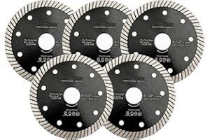 SHDIATOOL Super Thin Diamond Turbo Saw Blade 5PCS 4-1/2-Inch Cutting Disc for Porcelain Ceramic Tile Granite Dia 115mm
