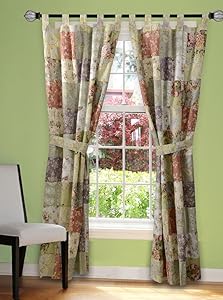 Blooming Prairie Patchwork Drapery Set 84w X 84l with Tiebacks