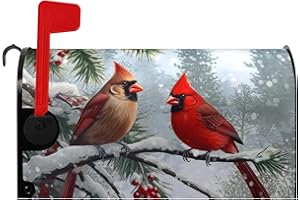 Dacawin Cardinal Bird Mailbox Cover Winter Mailbox Covers Christmas Magnetic Mailbox Wraps Red Bird Dust-Proof Letterbox Covers Protection Postbox Covers Home Decor 18" X 21"