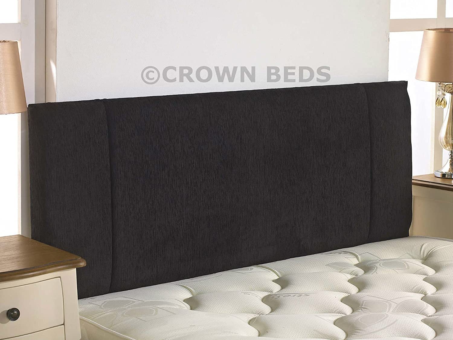 CROWNBEDSUK QUALITY PORTOBELLO CHENILLE HEADBOARD 2ft6,3ft,4ft,4ft6,5ft,6ft (3FT SINGLE, Black)