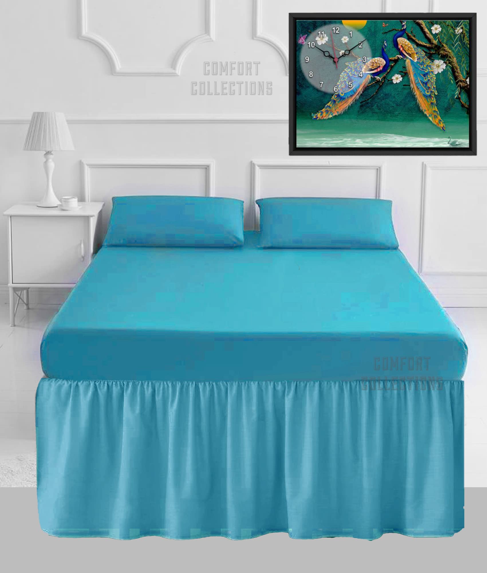 100% Poly Cotton Plain Dyed Percale Easy Care Sheets 16" Frilled Base Valance Sheet Teal Single