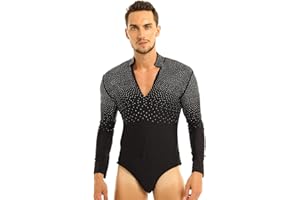 inlzdz Men's Shiny Rhinestones Latin Tango Dance Shirt Leotard Ballroom Dancing Costume Dancewear