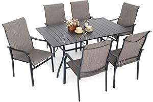 Virvla 7-Piece Outdoor Patio Dining Set, 6 Textilene Chairs & 1 Rectangular Dining Table for Backyard Front Porch Pool Deck Outdoor Furniture Set - Light Grey