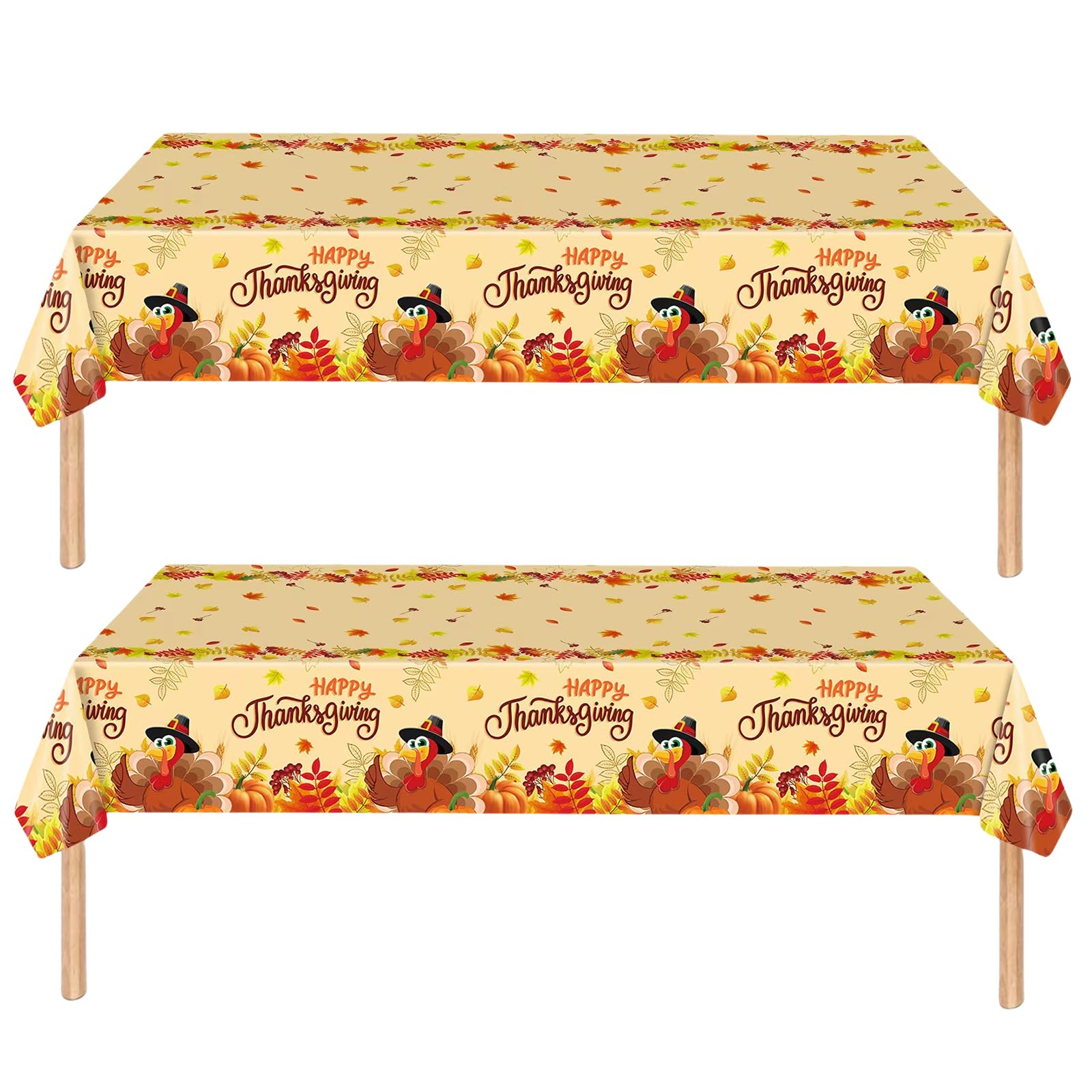 ZSYIULIA 2Pcs Thanksgiving Turkey Tablecloth,Party Leaves Pumpkins Table Cloth Rectangle, Autumn Party Decorations Table Cloth for Thanksgiving Theme Table Party Favor