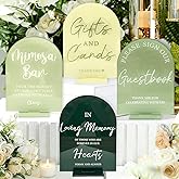 4 Pcs Acrylic Wedding Signs Set for Reception Sage Green Wedding Party Supplies Double Sided Greenery Bridal Shower Signage Decoration Arch Card and Gifts Sign with Stand for Ceremony Table Decorative