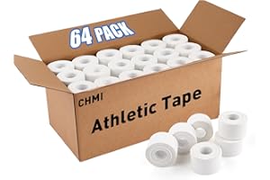 CHMI Athletic Tape,White Sports Tape (64 Pack), 640 Yards Rolls Very Strong Easy Tear NO Sticky Residue Best Tape for Gymnastics Climbing Bat Injuries Medical (1.5 Inch X 640 Yards).