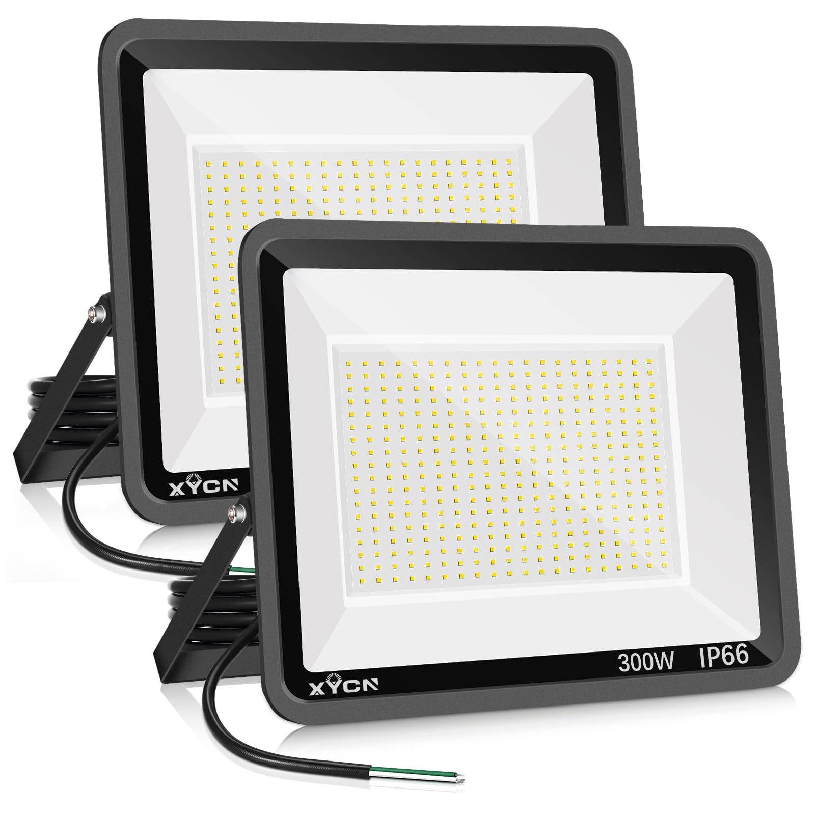 Photo 1 of XYCN 2 Pack 300W Warm White LED Flood Light,No Plug,3000K 42500LM Outside Flood Light,Super Bright Outdoor Security Lights, IP66 Waterproof Floodlight for Yard,Playground,Garage, Garden, Lawn