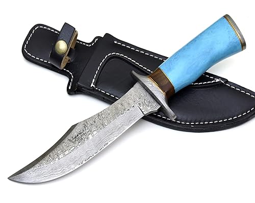 Amazon Com Damascus Steel Knife Custom Bowie Knife 12 0 Hand Made Damascus Steel Hunting Knife Damascus Guard Pommel Camel Bone Handle Full Tang Handmade