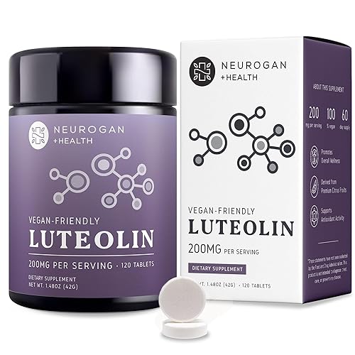 Neurogan Luteolin Supplement Tablets - 200 MG, 120 Ct - Natural Bioflavonoids Supplements for Cellular & Brain Health, Immune Support - Plant-Based Flavonoids, Polyphenols Supplement for Men & Women