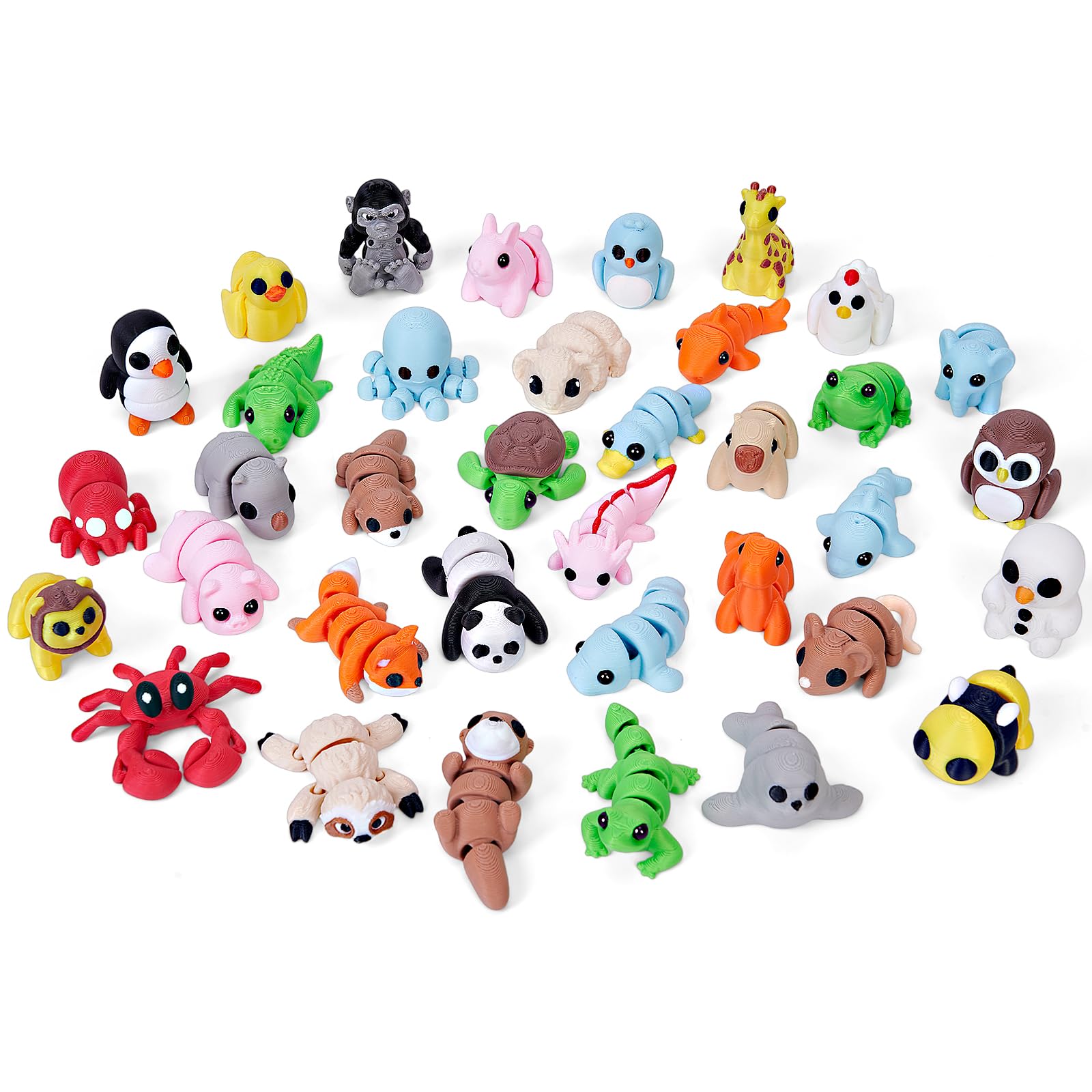 KittyCode 36PCS Mini 3D Printed Animal Figurines Set, Mini Animals Articulated Flexible Fidget Toys, Cute Desk Pets Decor for Party Favors, Classroom Rewards, Easter Basket Stuffers