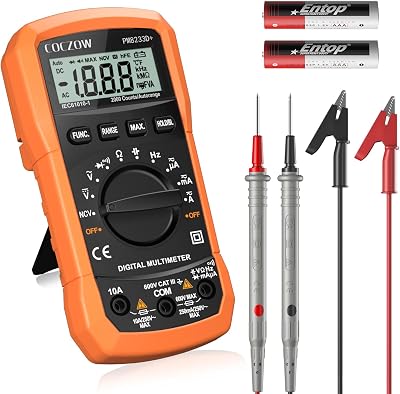 COCZOW Digital Multimeter 600V 10A 20MΩ Backlit LCD CAT III IV Test Leads