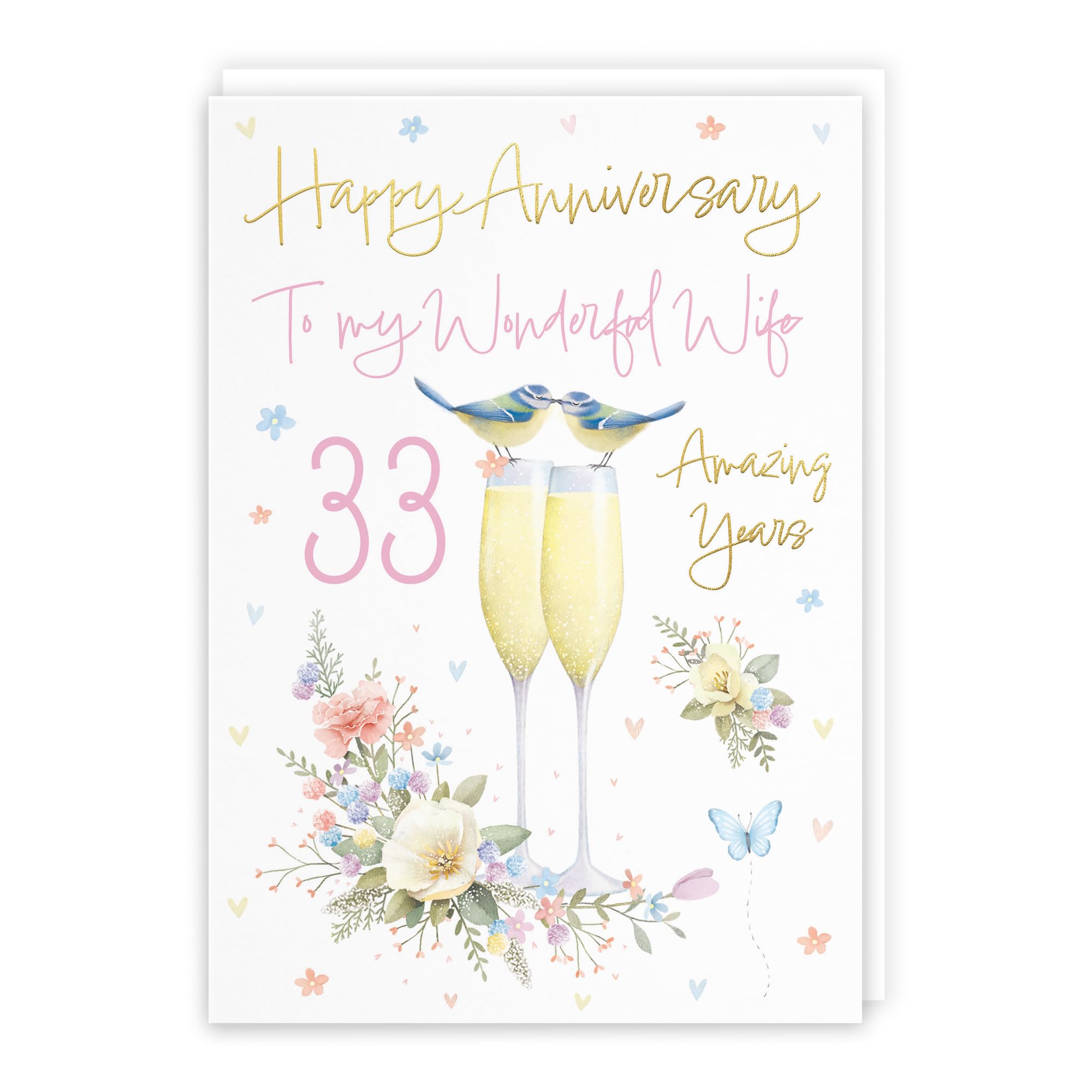 Hunts England - Wife 33rd Anniversary Card - A5 Size - Champagne Flutes - Gold Foil - 33rd Anniversary Card For Wife - 33 Years - 33rd Anniversary - Milo's Gallery