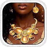 Fstrend Gold Statement Choker Necklace and Earrings Set, African Chunky Collar Ethnic Tribal Jewelry for Women