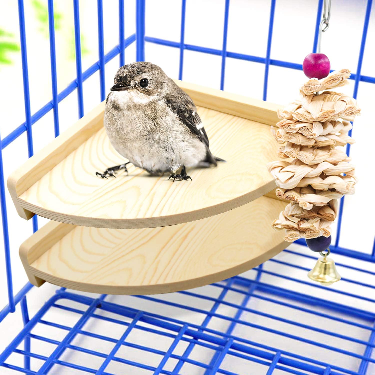 suruikei 2 Pack Bird Perch Platform, Parrot Stand Sector Playground Wood Perch Stand Toy Cage Accessories Exercise Toy for Parakeet Conure Cockatiel Budgie Gerbil Rat Mouse Chinchilla Hamster (Set 1) : Pet Supplies