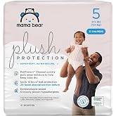 Amazon Brand - Mama Bear Plush Protection Diapers, Hypoallergenic Premium Disposable Baby Diapers, Gentle on Skin, Size 5, White and Cloud Dreams, 31 Count