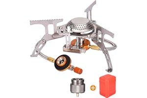 Sagafly Portable Camping Gas Stove with 1LB Propane Tank Adapter, Foldable Camp Stove Backpacking Stove with Piezo Ignition for Outdoor Hiking Cooking Burner