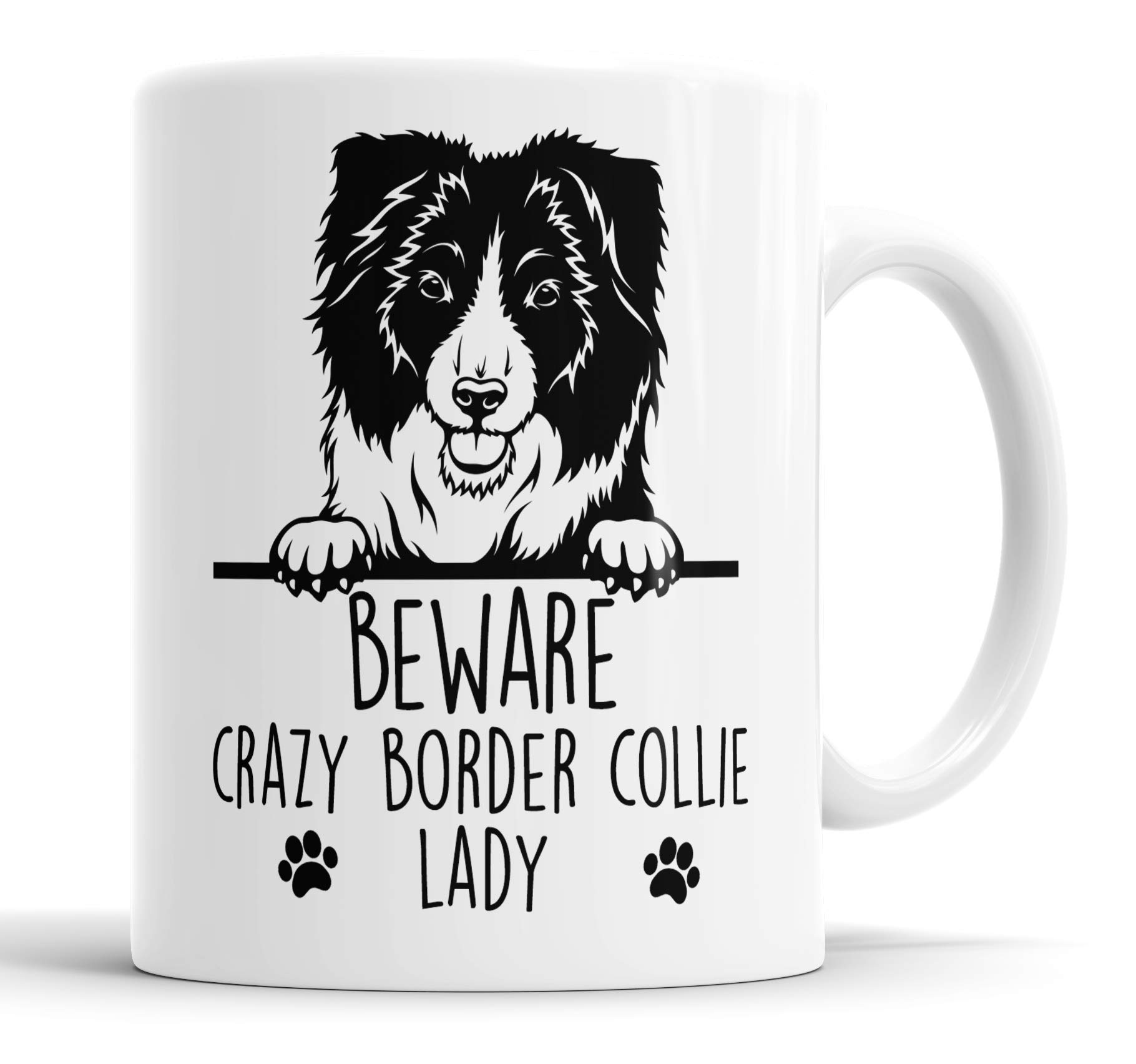 Faithful Prints Border Collie Beware Crazy Border Collie Lady Mug Pet Present Border Collie Dog Mum Dad Friend Joke Funny Gift Cup Birthday Christmas, Ceramic Mug