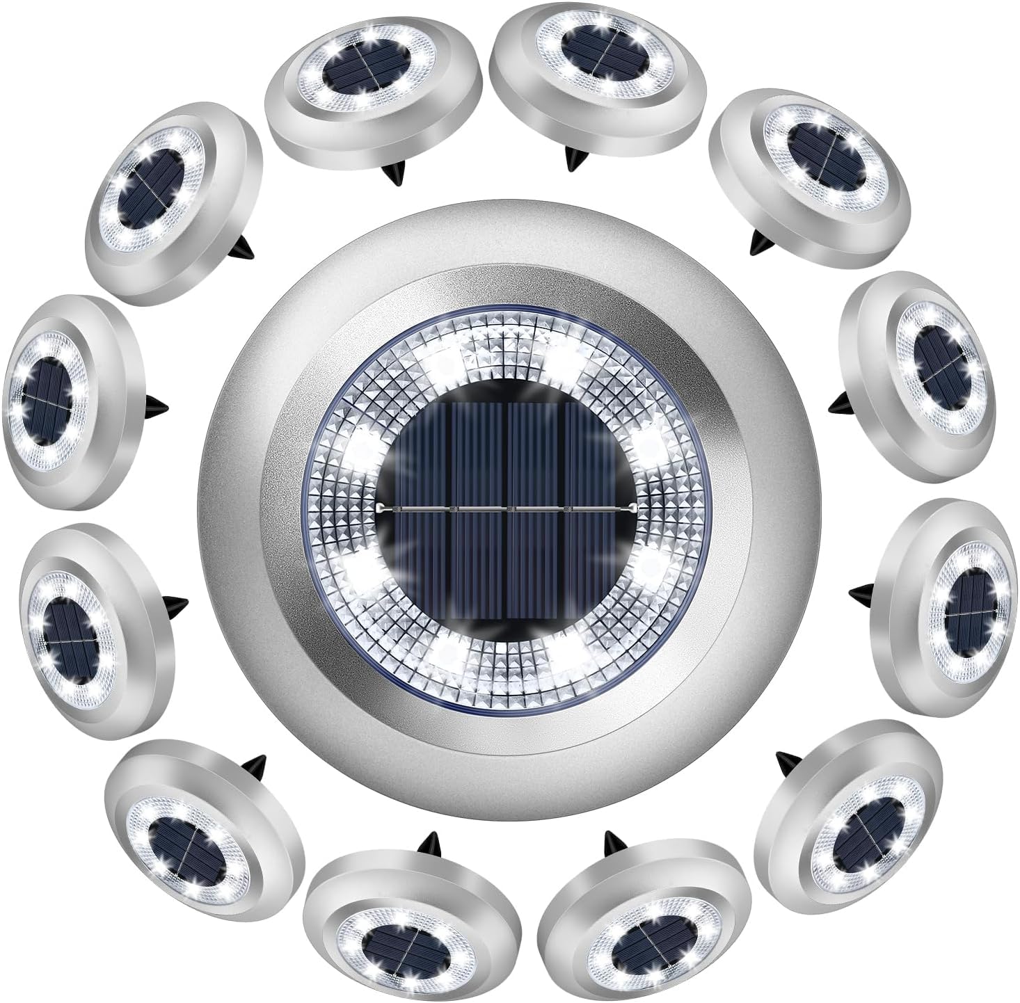 ZFITEI 12 Pack Solar Ground Lights Outdoor,8 LED Solar Garden Lights with 600mAh Battery & 8H Runtime for Lawn,Pathway（Bright White ）