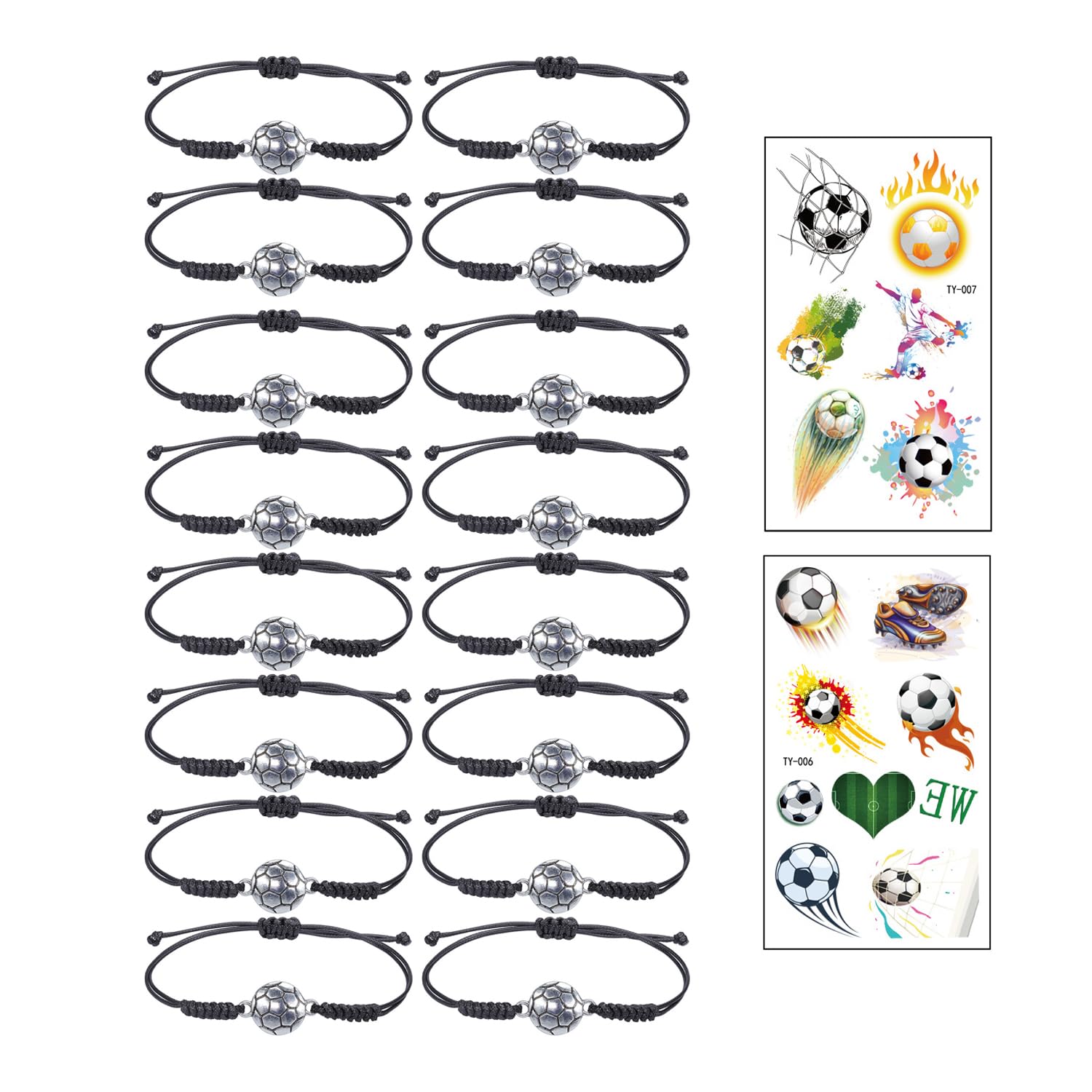 GVSAVY 16 Pieces Football Bracelets with 2 Pieces Tattoo Stickers, Handwoven Alloy Bracelet, Adjustable Charms, Cute Party Accessories, Suitable for Gathering, Party(Black)