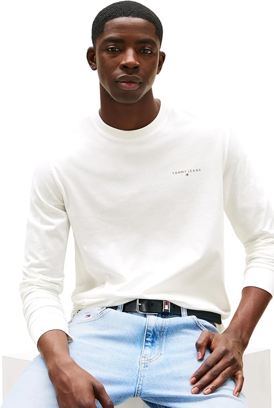 Herren Langarmshirt Slim Chest Linear aus Baumwolle, Weiß (Ecru), XL