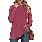 RITERA Women's Plus Size Waffle Tops Long Sleeve Turtleneck Sweater Shirts Knit Tunic Oversized Casual Pullover Blouse XL-5XL