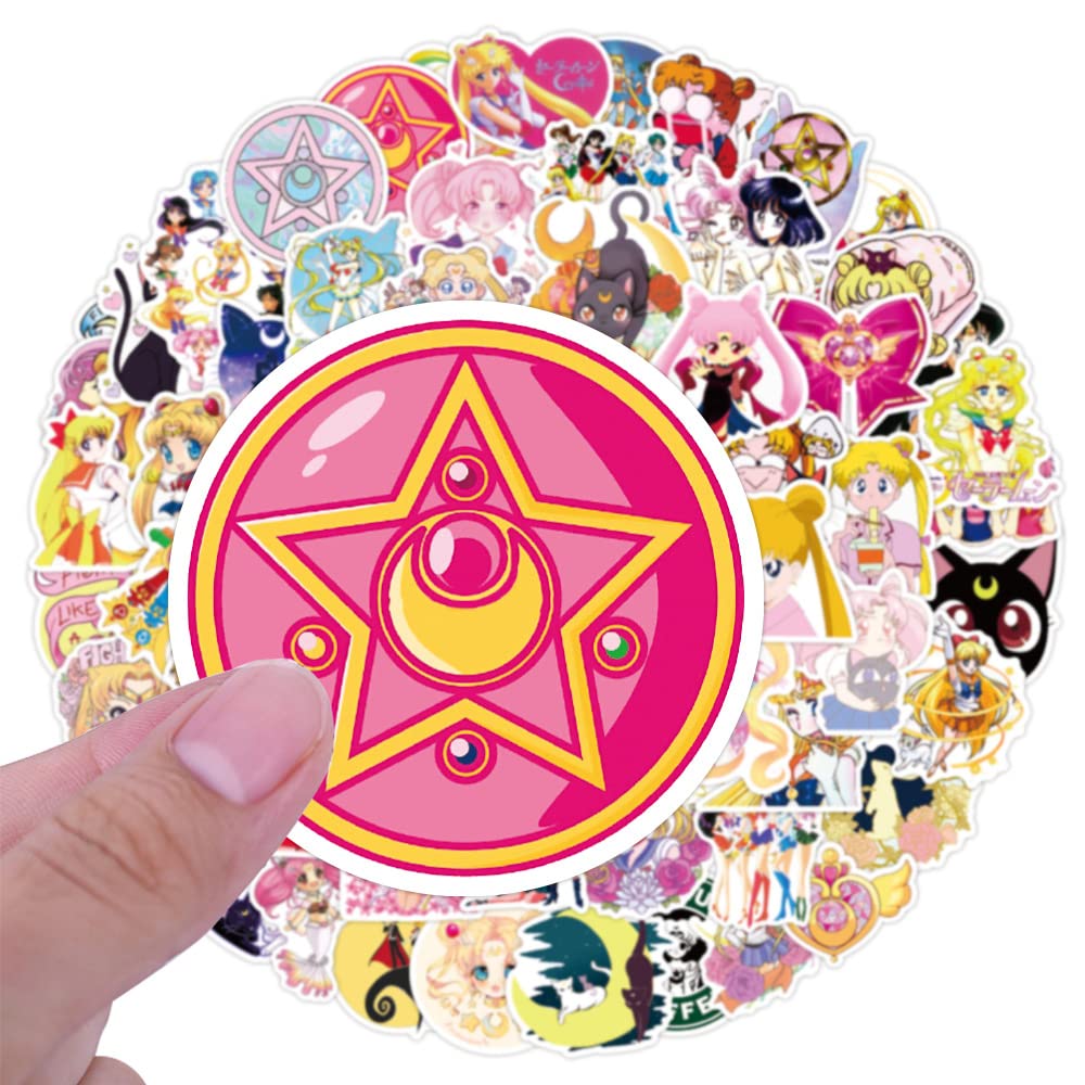 Sailor Moon Anime Stickers Pack 100 PCS | 100 Unique Stickers, Classic Anime Characters, Easy to Use, Waterproof Vinyl, Perfect for Car, Laptop, Water Bottles, Bicycles, Motorcycle