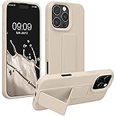 kwmobile Case Compatible with Apple iPhone 16 Pro - Case with Hand Strap and Stand Soft TPU Silicone Coating - Cream