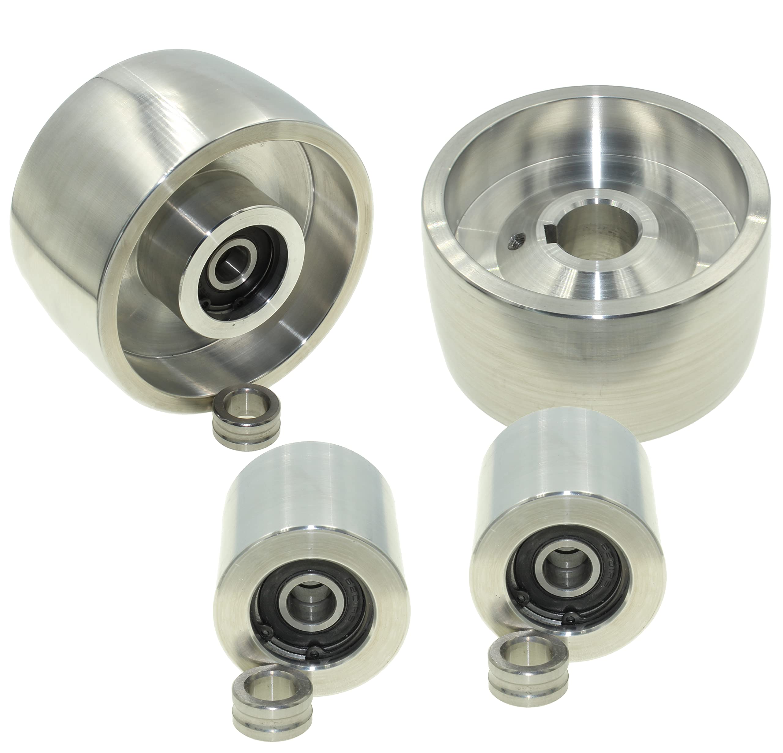 (AL4"-Track 4"-24 Shaft) CNC Machined Belt Grinder Wheel Set for Knife Grinders 100 mm Drive-24 mm Shaft 100 mm Tracking Wheel 50 mm Idler