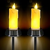 BlcTec Solar Candles Outdoor Waterproof, Realistic Flickering Flames LED Candles with IP65 High Rating Waterproof, Suitable for Lawn, Yard, Pathway, Camping, Graveyard, Halloween Outdoor Decor, 2 PCS