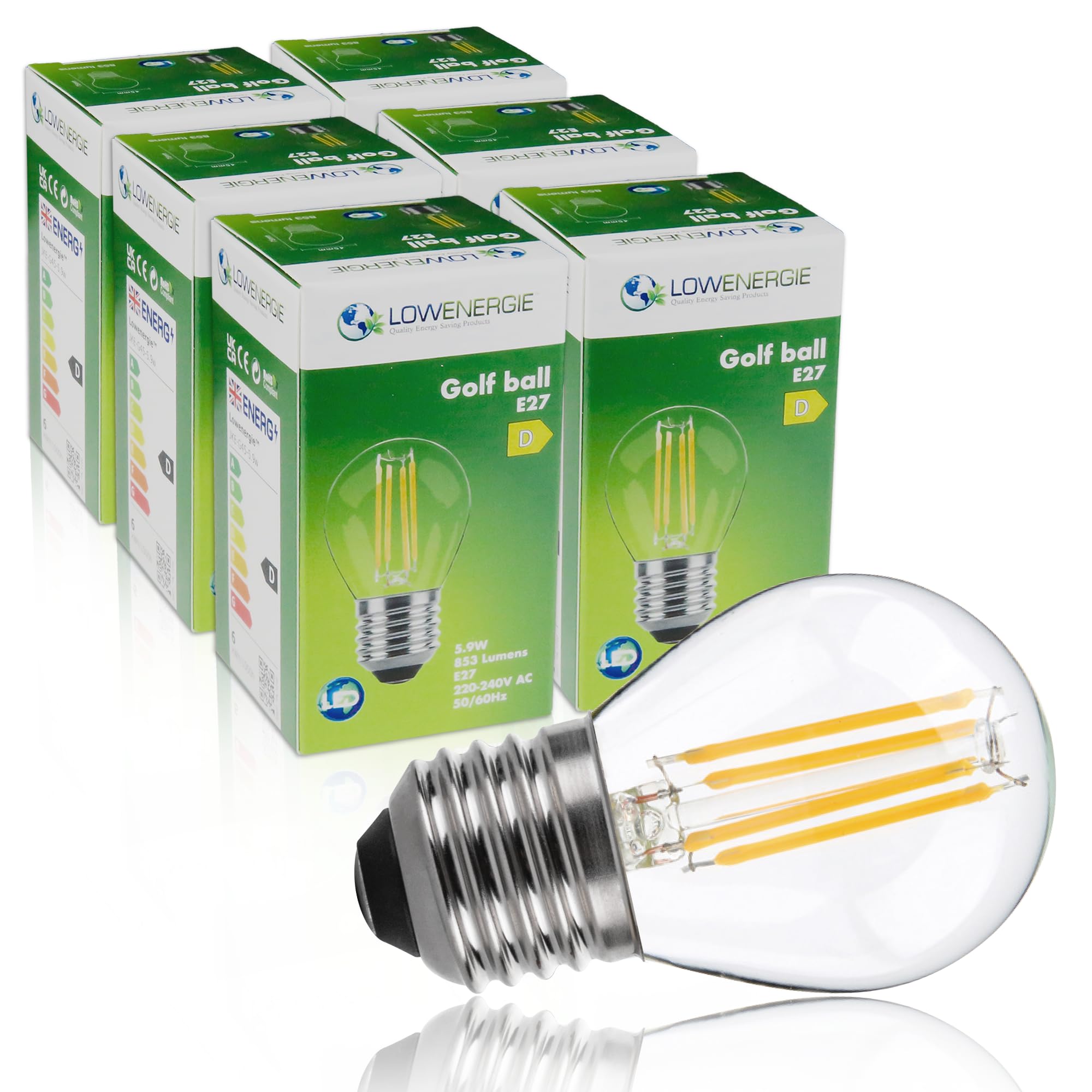 LOWENERGIE LED Filament Light Bulb G45 Golf Ball E27 Screw 5.9W 80W Equivalent Warm White 2700K Energy Saving (6)