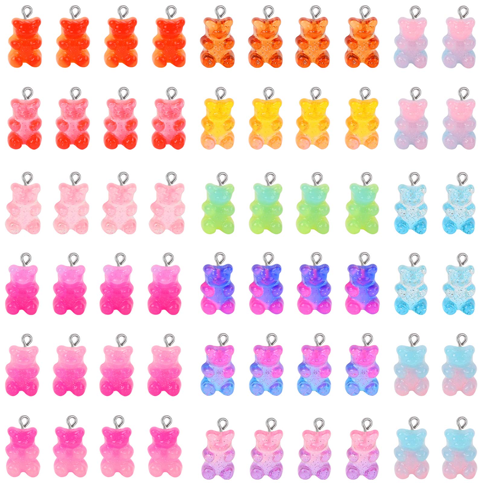 Gukasxi 60 Pcs Cute Bear Charm Pendants, Gummy Resin Bear Charms in 15 Colors, Pendants for DIY Jewelry Making, for Children Girls