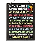 In This House We Do Autism - Decorative Hanging Wood Plaque for Wall, Autism Family Home Decor, Rustic Door Hanger, Acceptance Wall Sign