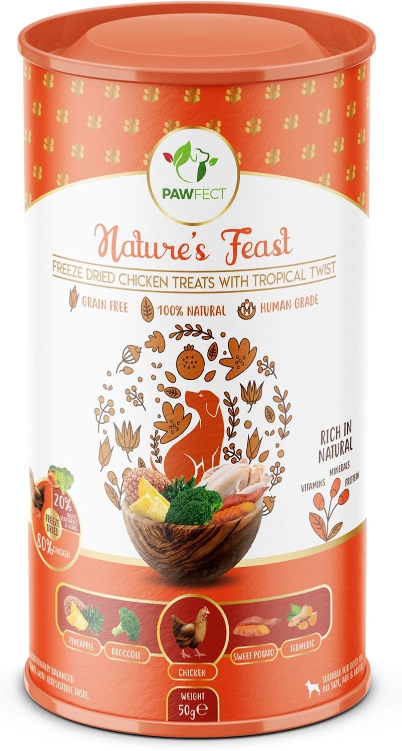 Pawfect Nature's Feast Tropical Twist Freeze-Dried Chicken treats for Dogs, 80% Chicken, 20% Tropical Fruits & Veggies