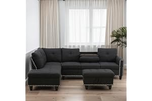 Trygoal L Shaped Couches for Living Room, Sectional Couch Living Room Furniture with Storage Ottoman, Modular Sectional Sofa with Movable Chaise for Apartment Office, Black Grey