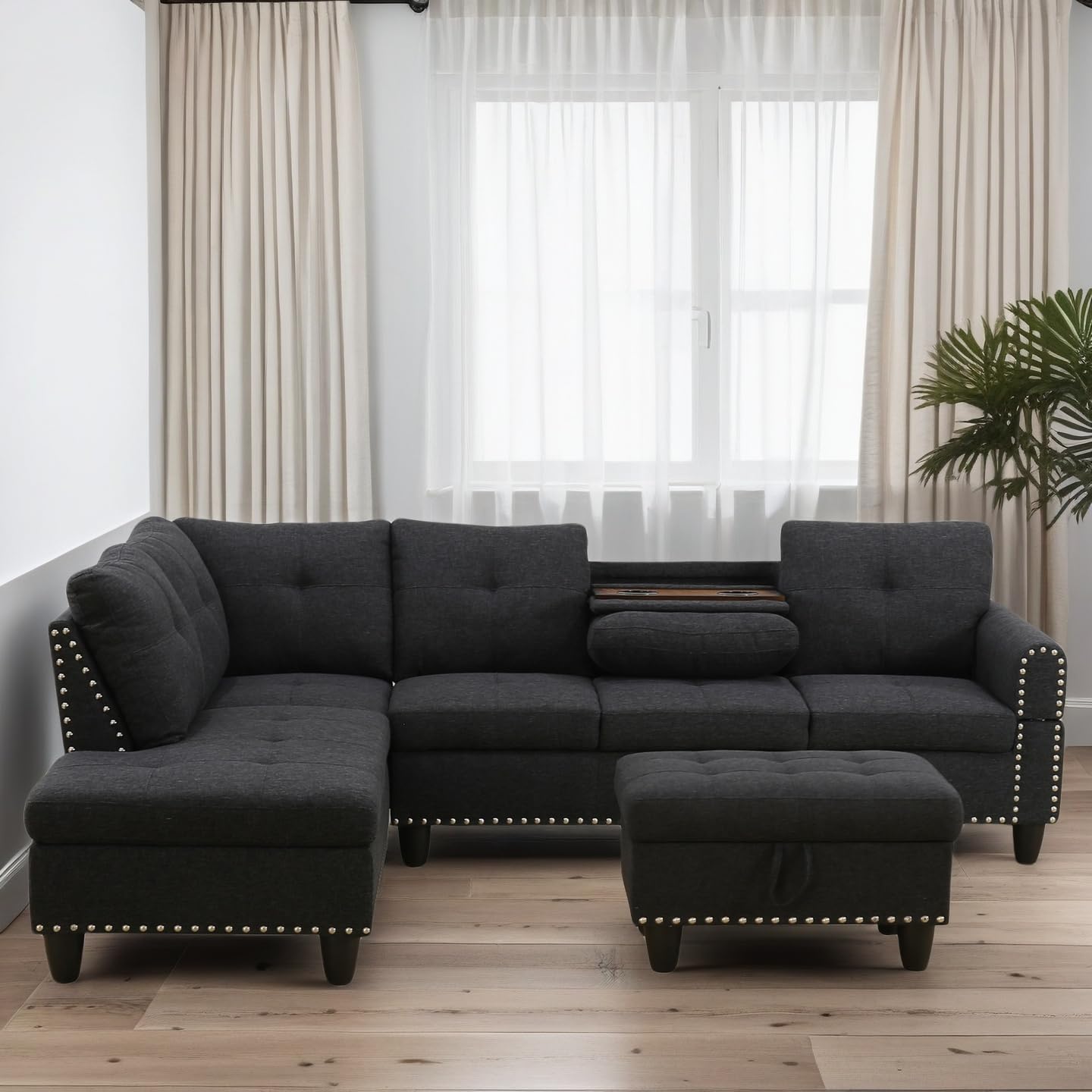 Photo 1 of BOX 1 AND 2 ONLY - Trygoal L Shaped Couches for Living Room, Sectional Couch Living Room Furniture with Storage Ottoman, Modular Sectional Sofa with Movable Chaise for Apartment Office, Black Grey ( BOX 3 NOT INCLUDED) 