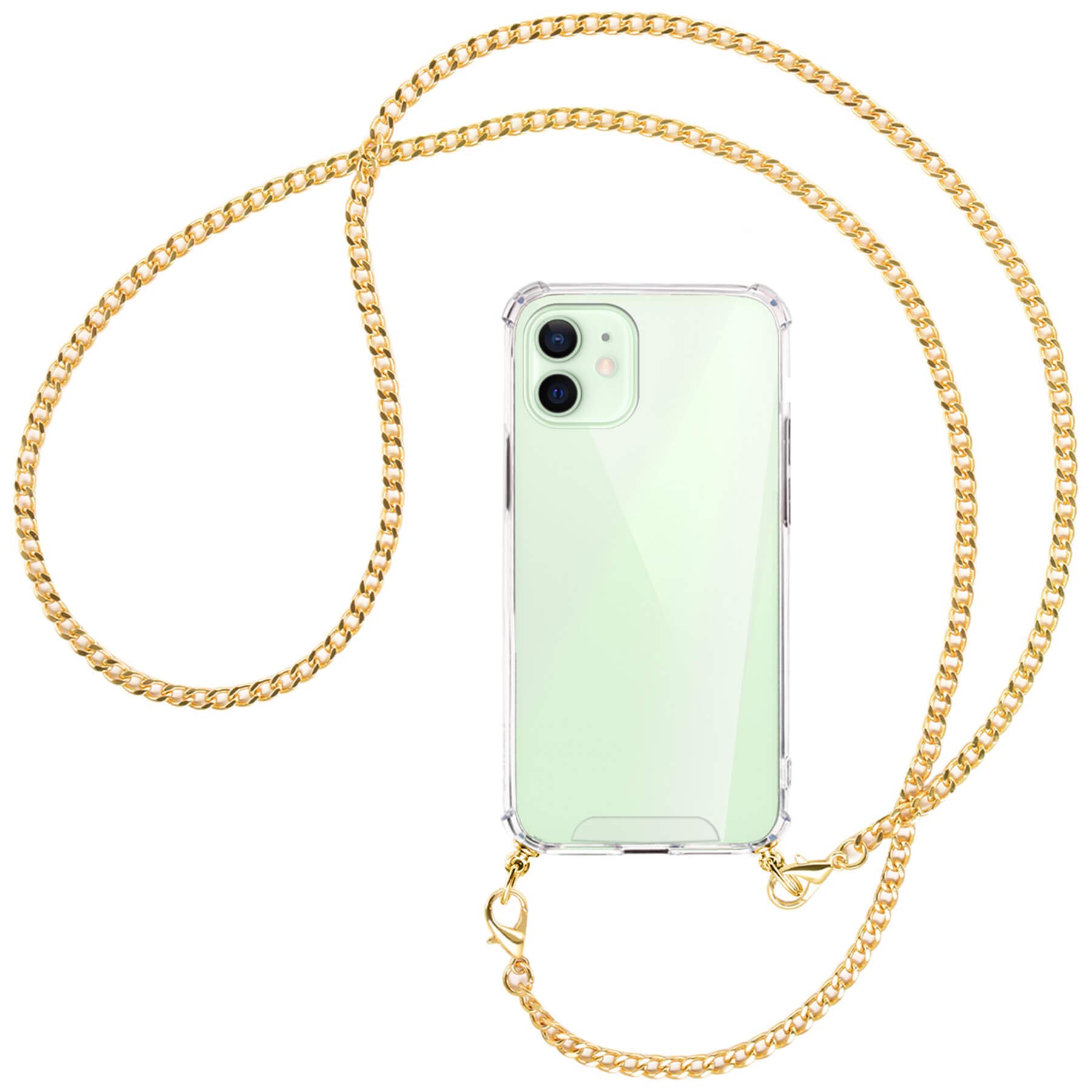 mtb more energy® Crossbody Case for Apple iPhone 12, 12 Pro (6.1'') - Metal chain (gold) - Neck-wearable protective cover - Smartphone Necklace Cord Strap Cover