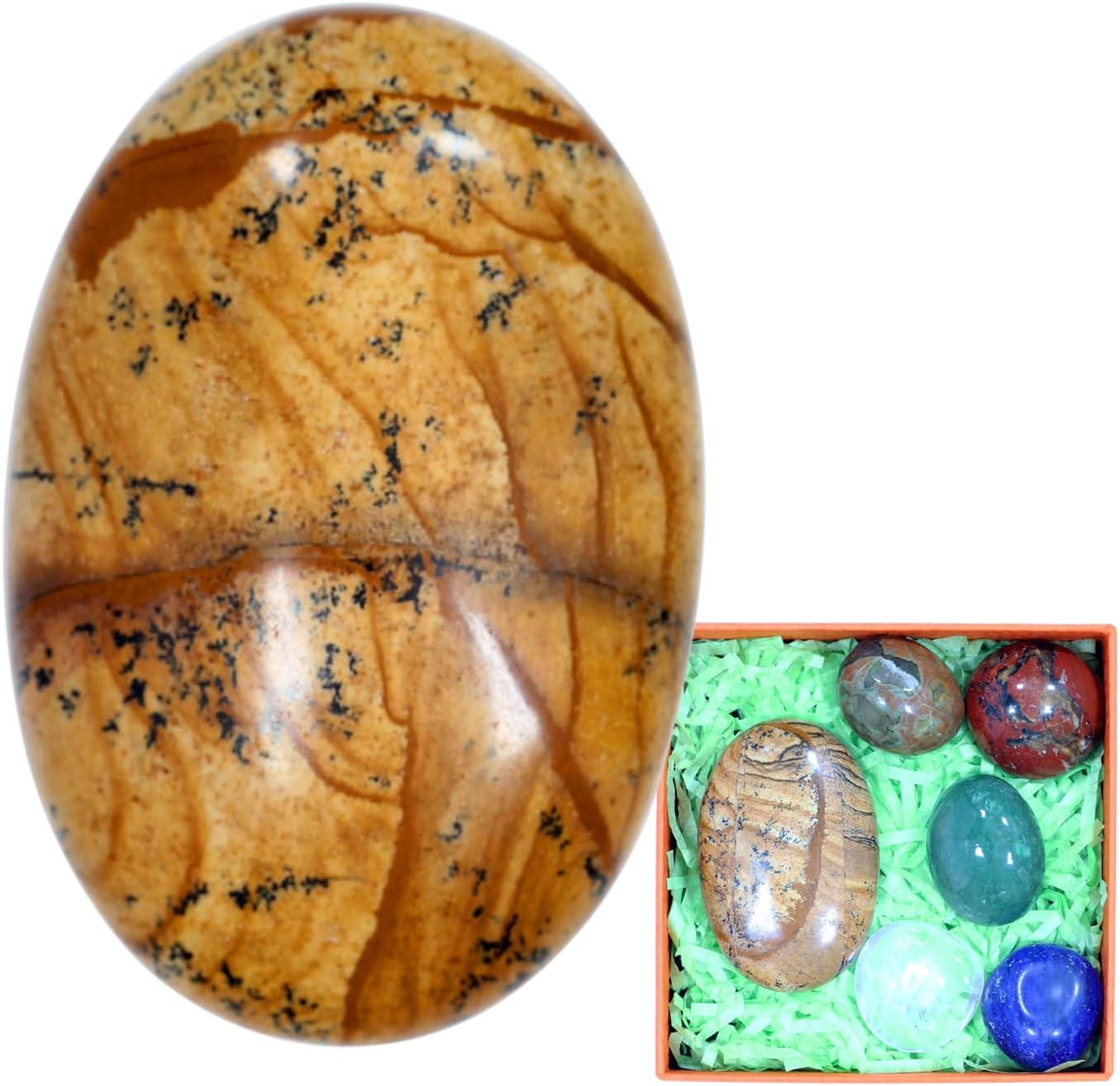 Indoor Fountains & Accessories - 1PC Picture Jasper Natural Oval Worry Stone 2.4