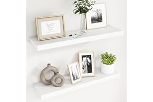 fuqing 30 Inch Floating Shelves for Wall, White Wood Floating Shelves Set of 2, 30'' Long Wooden Wall Shelves for Living Room Bedroom Bathroom Home Office - White