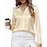 Damipow Satin Silk Button Down Shirts for Women Dress Shirts Long Sleeve Blouses Womens Shirts