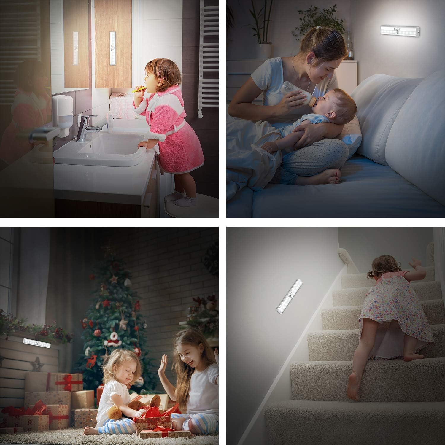 Motion Sensor Closet Lights, OxyLED Cordless Under Cabinet Lightening, Wireless Stick-on Anywhere Battery Operated 10 LED Night Light Bar, Safe Lights for Closet Cabinet Wardrobe Stairs (3 Pack) - - 