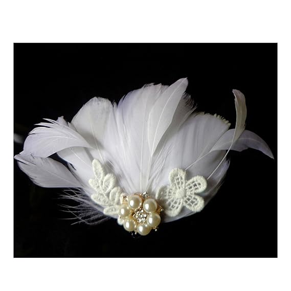 Women S White Feather With Pearl Bridal Fascinator Wedding Hair