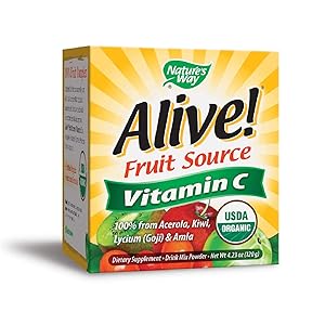 Nature's Way Alive! Vitamin C Powder, USDA Organic, 100% from Acerola, Kiwi, Lycium (Goji) Amla, Vegetarian, 4.23 oz.