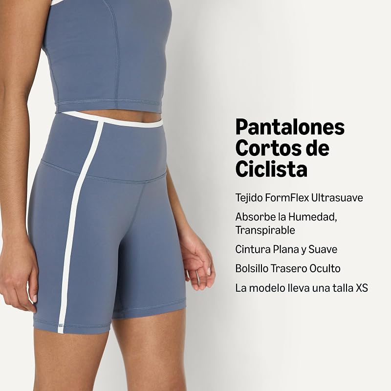 Calções desportivos FormFlex para Yoga e Ciclismo, Mulheres Macias de Cintura Alta, Cinzento/Branco Ardósia, M