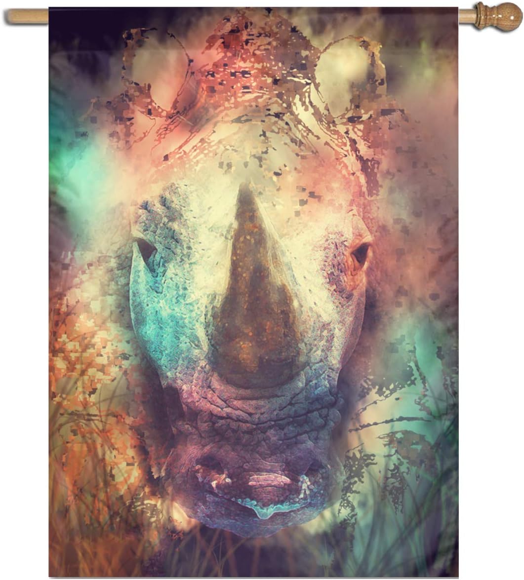 Garden Flag Rhinoceros Painitng Lawn Banner Outdoor Yard Home Flag Wall Decoration Flag 27" X 37"