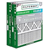Filterbuy 20x25x5 Air Filter MERV 8 Essential Dust & Allergy Defense (2-Pack), Pleated HVAC AC Furnace Filters for Honeywell 