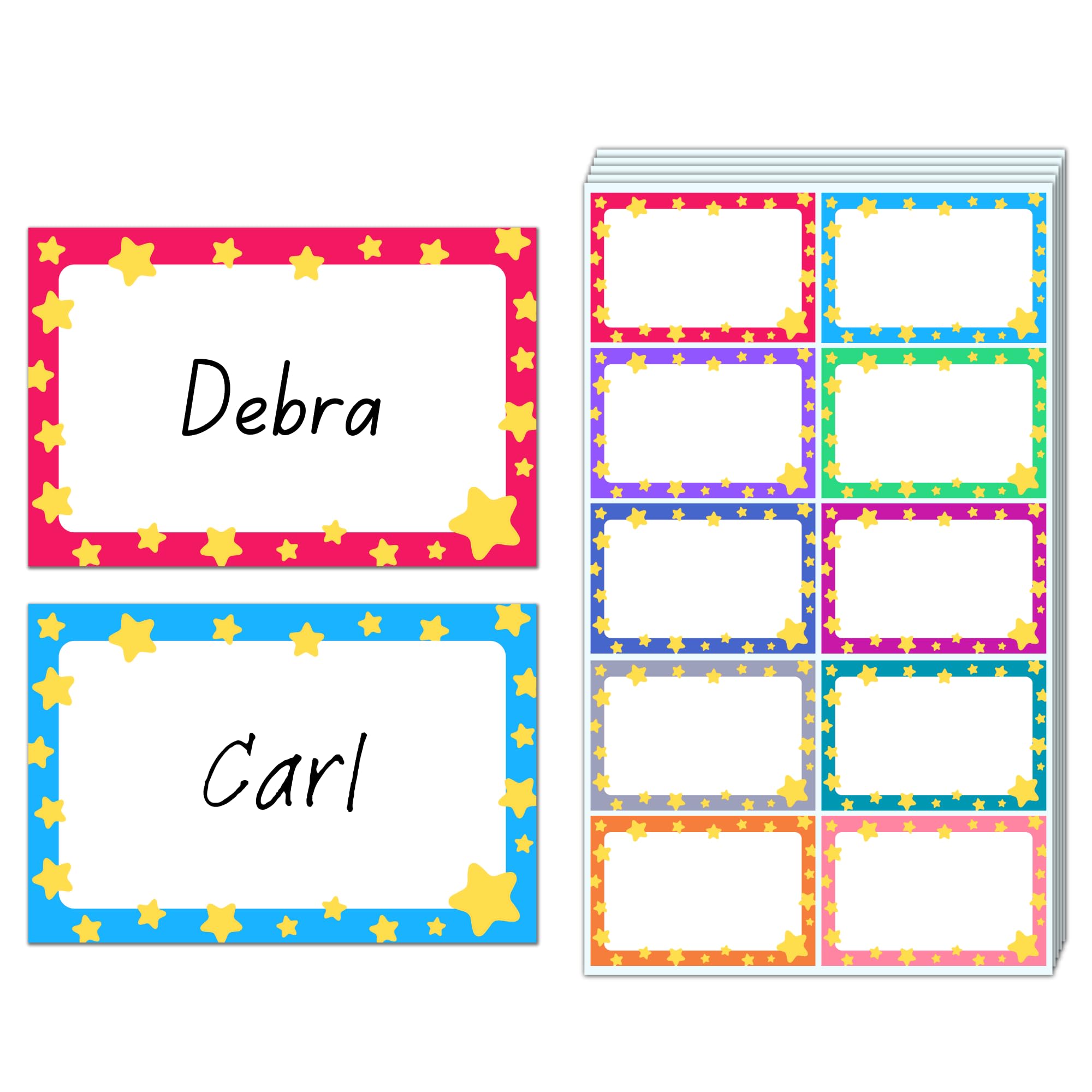 200 Pieces - Name Tags Stickers, Coloured Sticky Labels - 75 x 50 mm, 10 Colours